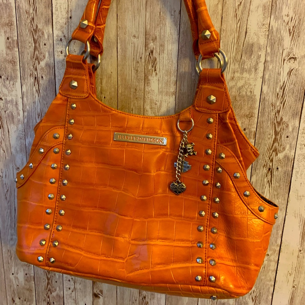 Orange Harley Davidson croc shoulder bag EUC 13 X 11.5